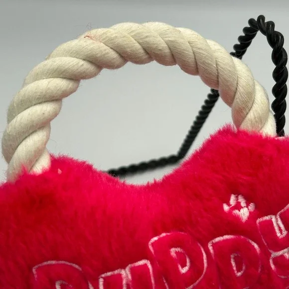 Zanies Valentine's Day Dog Toy Squeaks Puppy Love Heart with Rope Red Chew Plush - Picture 3 of 7